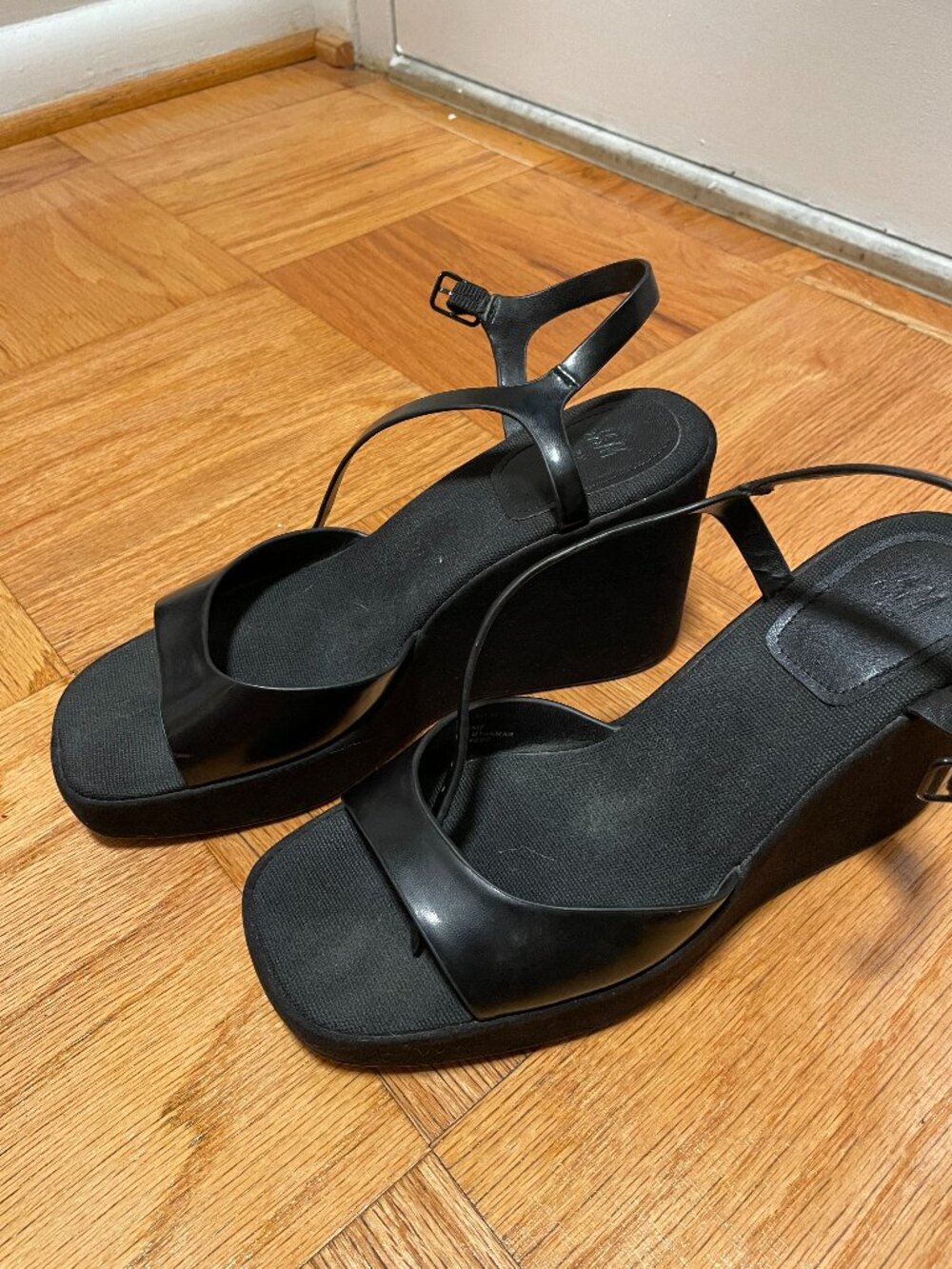 H&M modern black wedge high heel sandals US 7.5 EU 38